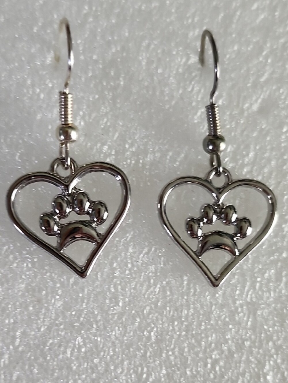 Hand Crafted Silver Heart Paw Earrings